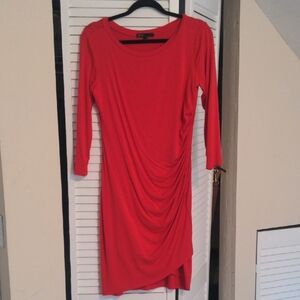 Gibson Red Long-Sleeve Ruched Bodycon Dress
